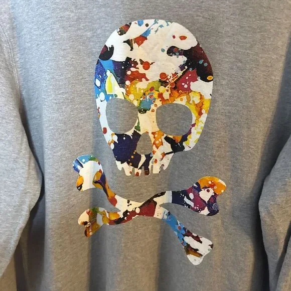 Robert Graham Sweatshirt Mens M Gray Crewneck‎ Skull Crossbones Terry Streetwear - Picture 5 of 11